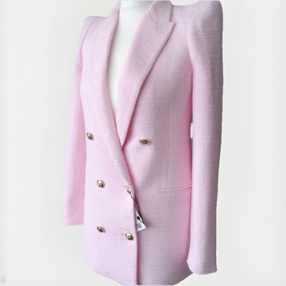 Zara Pink Tweed Double Breasted Blazer